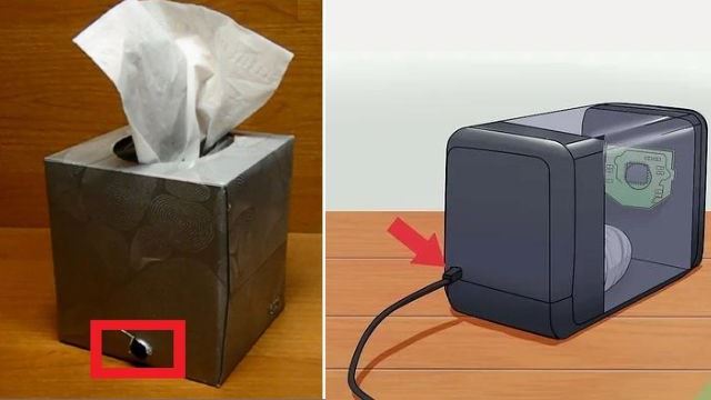 A spy camera in a tissue box