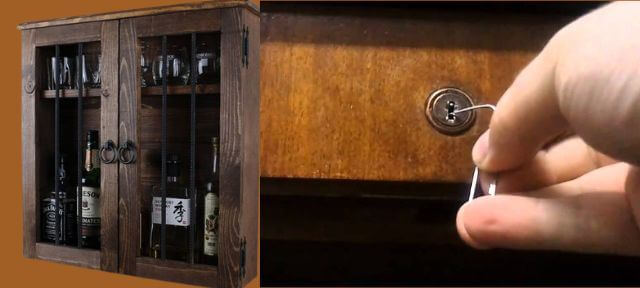 A person opening A Liquor Cabinet lock with paper clip