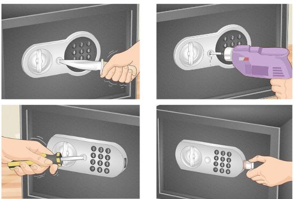 Unlocking A Safe with knife, drill, screwdriver and a magnet