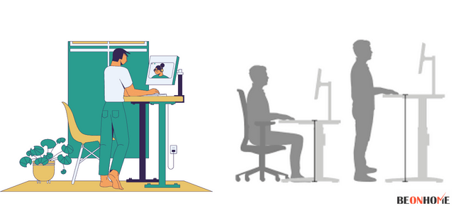 Height comparison of sitting and standing desk