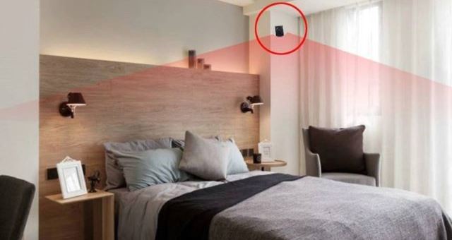Hidden camera on a bedroom ceiling
